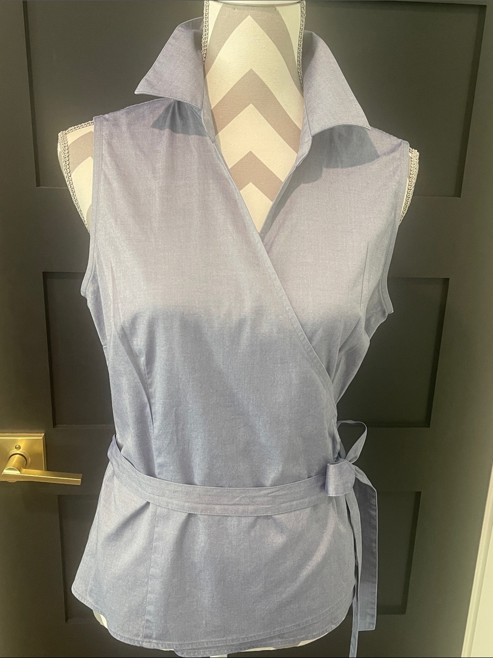 Brooks Brothers Sleeveless Cotton Poplin Wrap Top Classic Quiet Luxury Blue 12